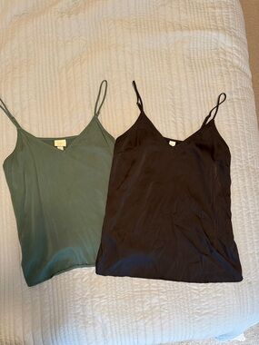 Silky V-Neck Cami Tank Tops Set of 2  - Green and Black